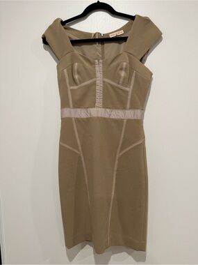 Rebecca Taylor Taupe One-Shoulder Sheath Dress with Contrast Band